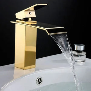 Torneira Monocomando Cascata Lavabo Banheiro Bica Baixa Gold Dourada